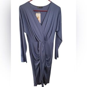 PrettyGarden Women’s Long Sleeve Ruched Wrap Dress – Size M – Blue – NWT